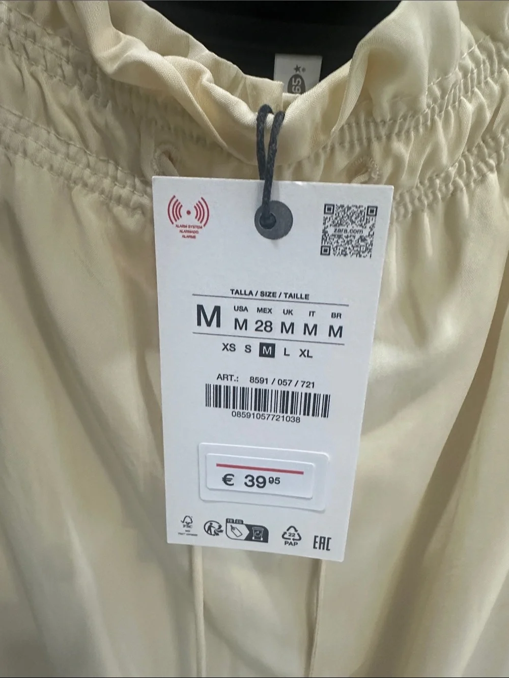 Zara Light Cream Drawstring Midi Skirt